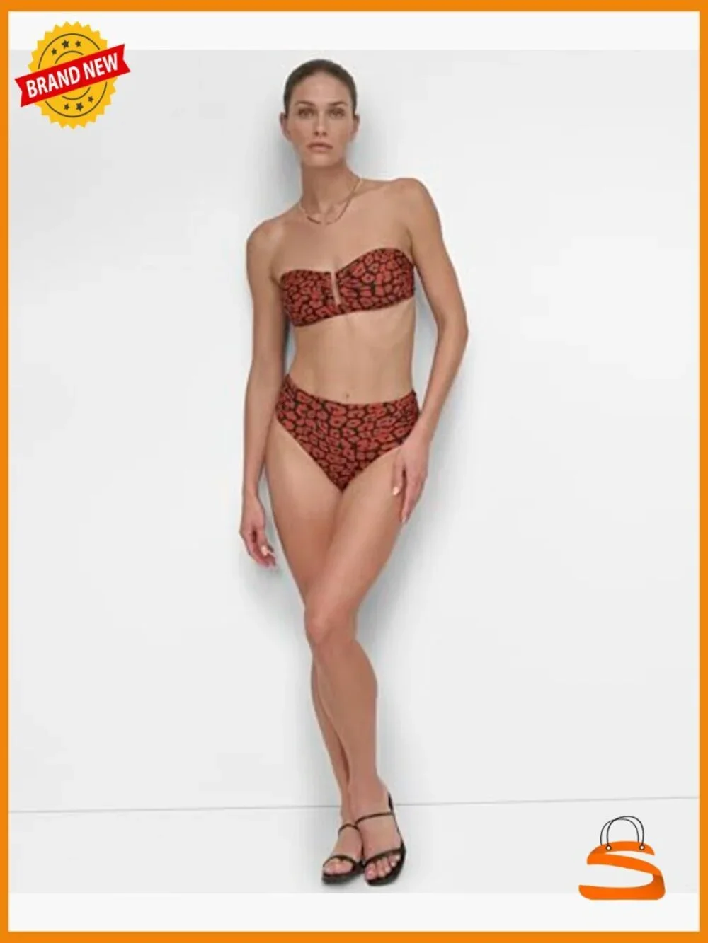U-Wire Bikini Set with Tummy Control, Mid Rise Shirred Bottoms, Size Medium
